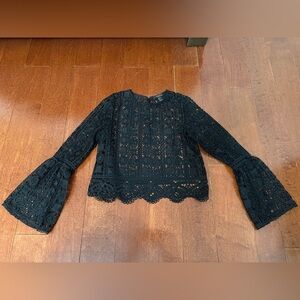 Forever 21 Women Black Lace Long Sleeve Top Size Medium